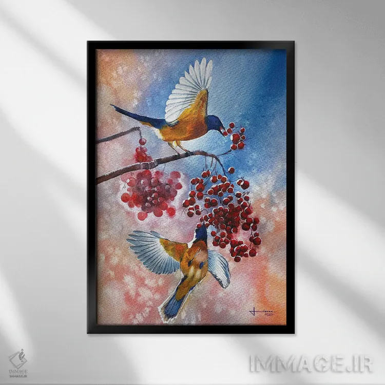 تابلو دکوراتیو پارسنگ کبود اثر لیام کوموات - نمای قابدار مشکی