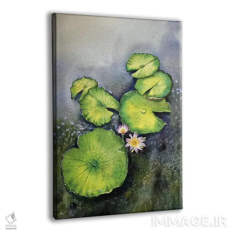 تابلو دکوراتیو برگ نیلوفر و گل ها اثر لیام کوموات - نمای پرسپکتیو محصول