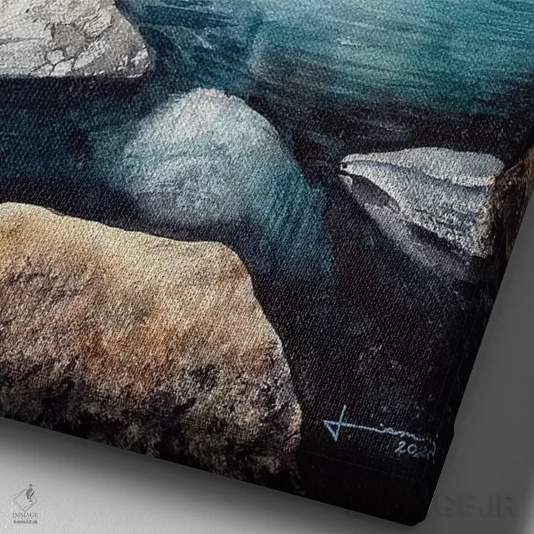 تابلو دکوراتیو لبه سنگی آب اثر لیام کوموات - نمای نزدیک بافت بوم