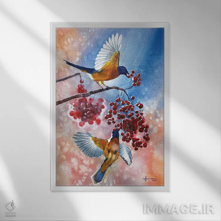 تابلو دکوراتیو پارسنگ کبود اثر لیام کوموات - نمای قابدار سفید