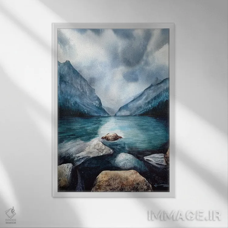 تابلو دکوراتیو لبه سنگی آب اثر لیام کوموات - نمای قابدار سفید