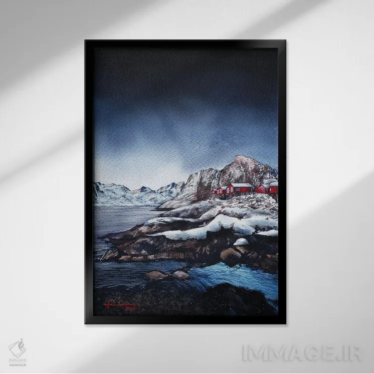 تابلو دکوراتیو خانه قرمز اثر لیام کوموات - نمای قابدار مشکی