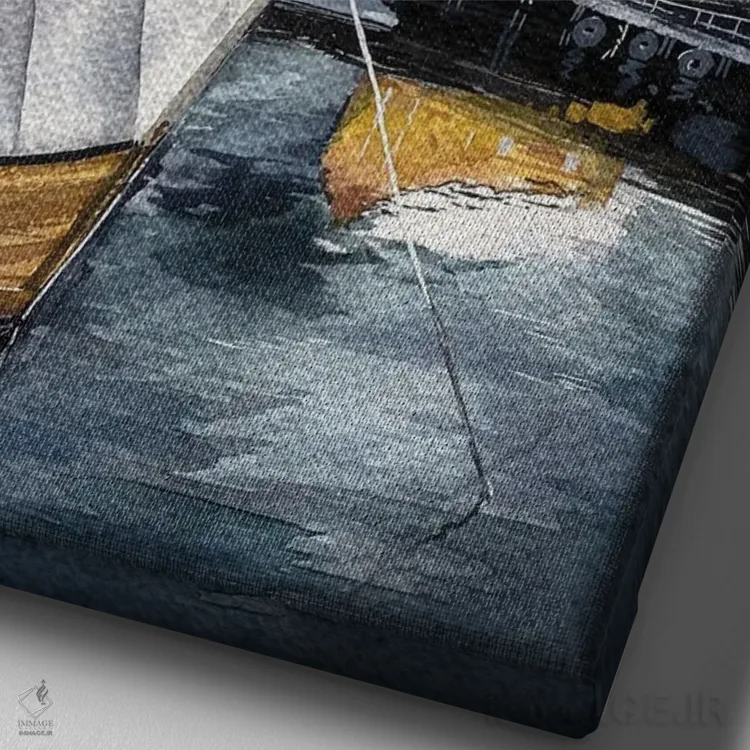 تابلو دکوراتیو بندر اثر لیام کوموات - نمای نزدیک بافت بوم