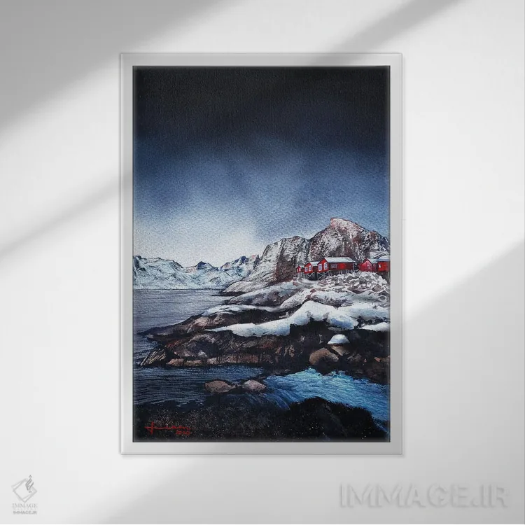 تابلو دکوراتیو خانه قرمز اثر لیام کوموات - نمای قابدار سفید