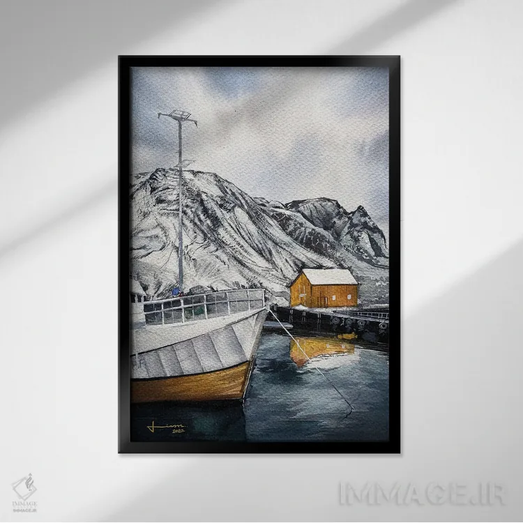 تابلو دکوراتیو بندر اثر لیام کوموات - نمای قابدار مشکی