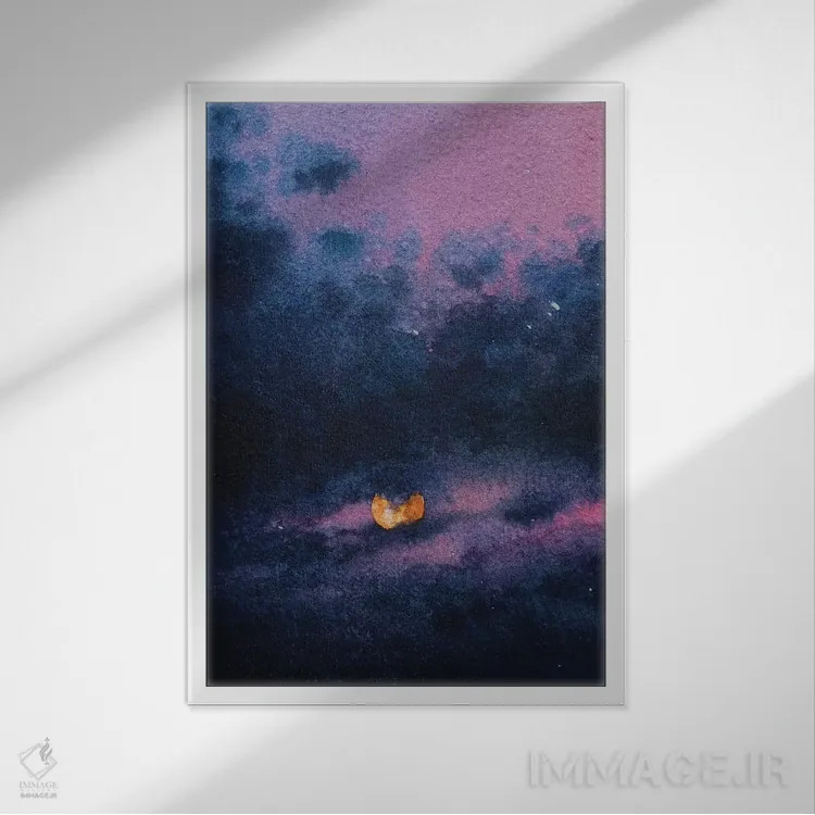 تابلو دکوراتیو خورشید در حال تابش اثر لیام کوموات - نمای قابدار سفید