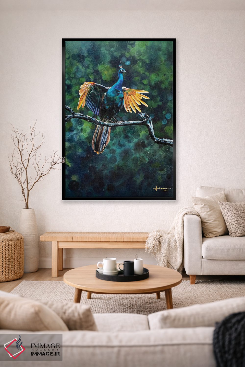 تابلو دکوراتیو پرواز طاووس اثر لیام کوموات - D1B