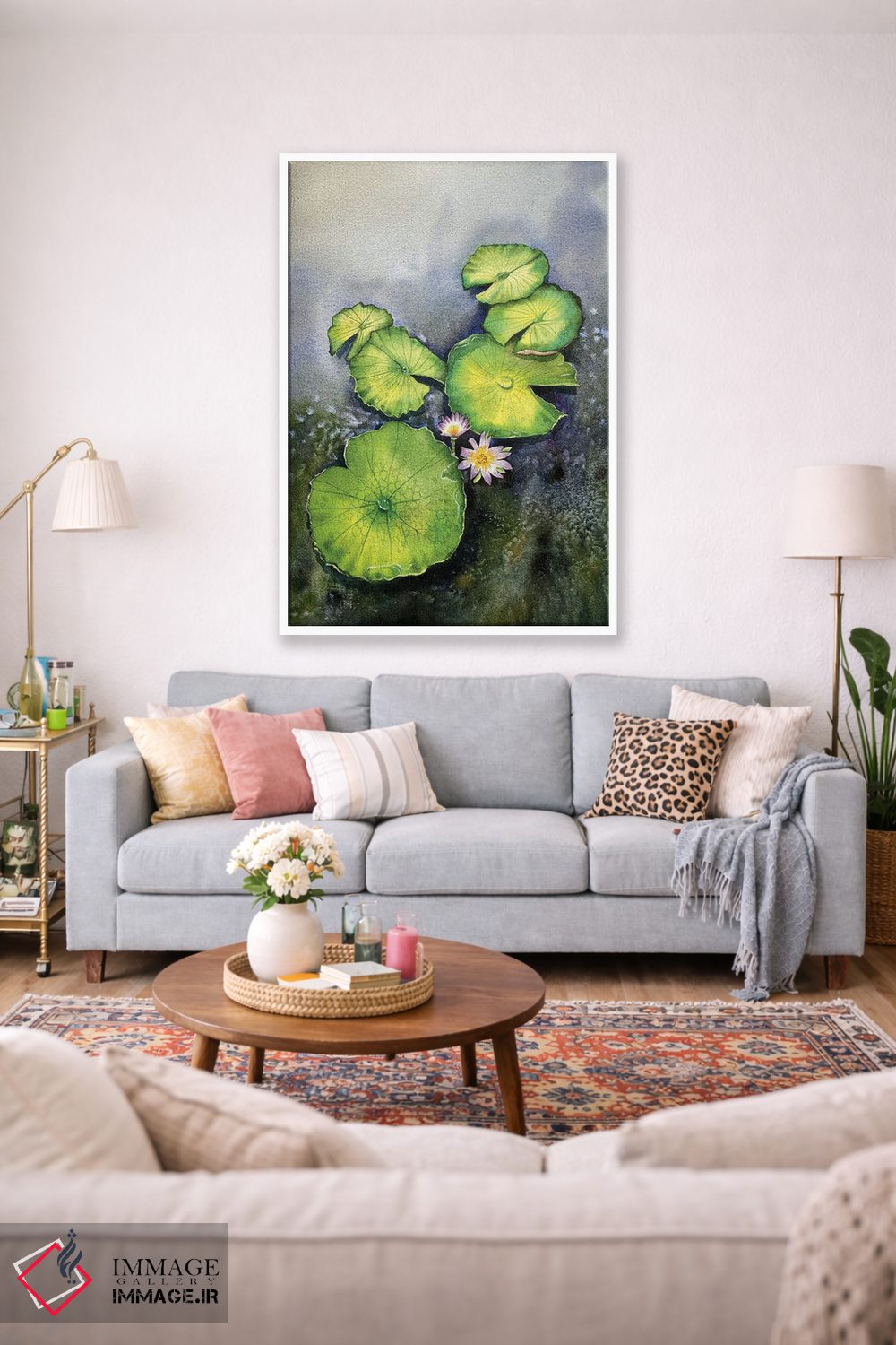 تابلو دکوراتیو برگ نیلوفر و گل ها اثر لیام کوموات - D1W