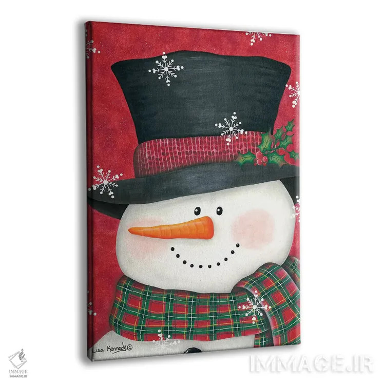 تابلو دکوراتیو آدم برفی با برگ خاس و شطرنجی قرمز اثر لیزا کندی - نمای پرسپکتیو محصول