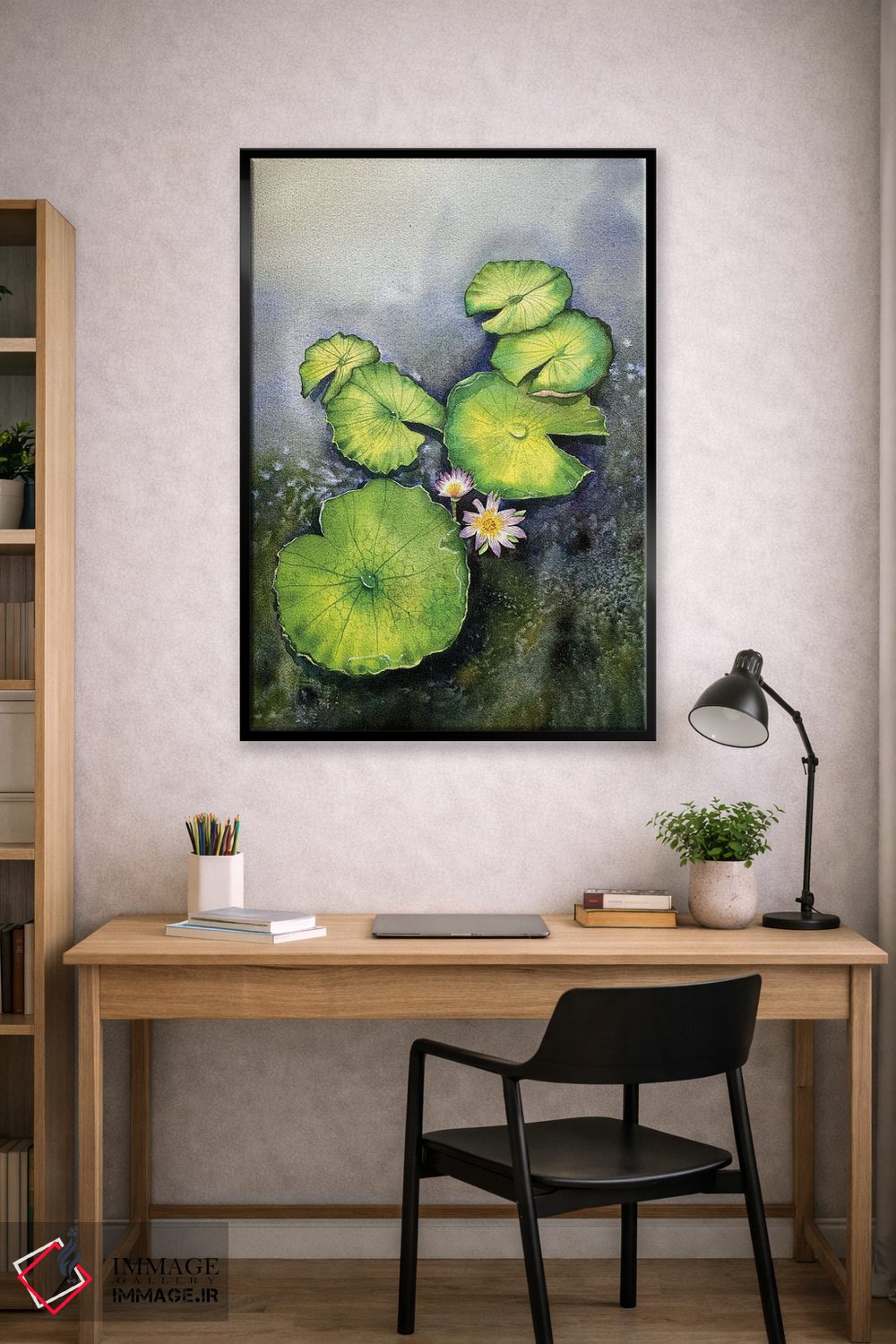تابلو دکوراتیو برگ نیلوفر و گل ها اثر لیام کوموات - D2B