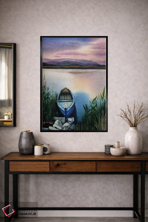 تابلو دکوراتیو قایق در مه آبی اثر لیام کوموات - D1B