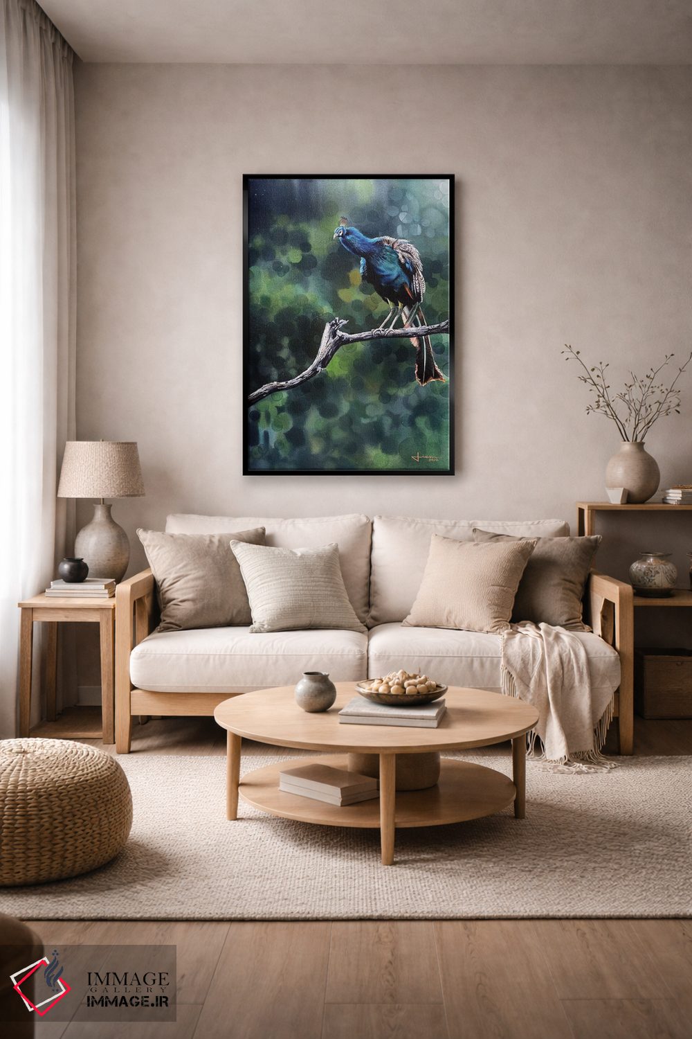 تابلو دکوراتیو طاووس نشسته اثر لیام کوموات - D4B