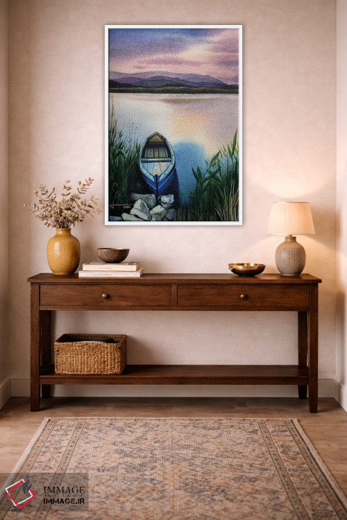 تابلو دکوراتیو قایق در مه آبی اثر لیام کوموات - D2W