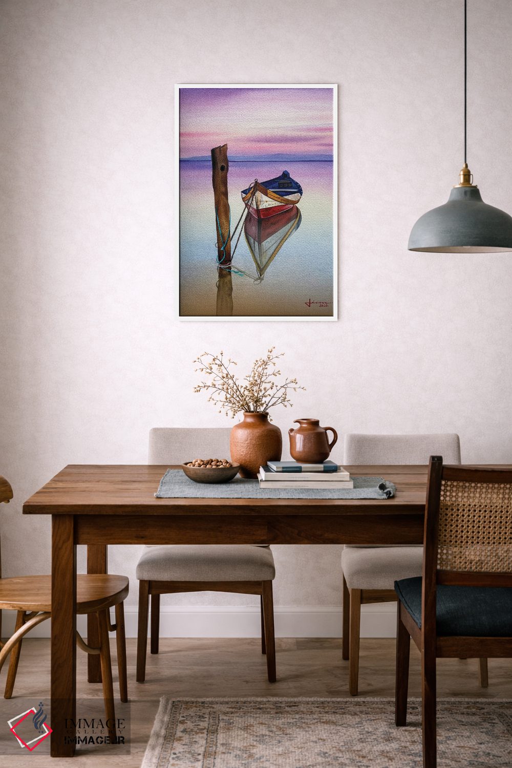 تابلو دکوراتیو قایق قرمز در غروب اثر لیام کوموات - D5W