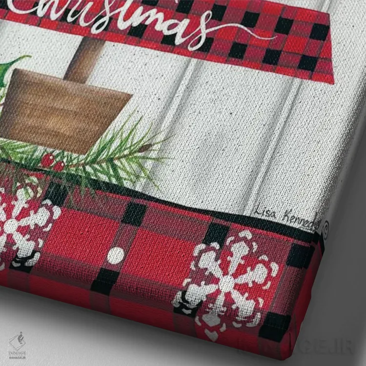 تابلو دکوراتیو درخت با شطرنجی بوفالو قرمز اثر لیزا کندی - نمای نزدیک بافت بوم