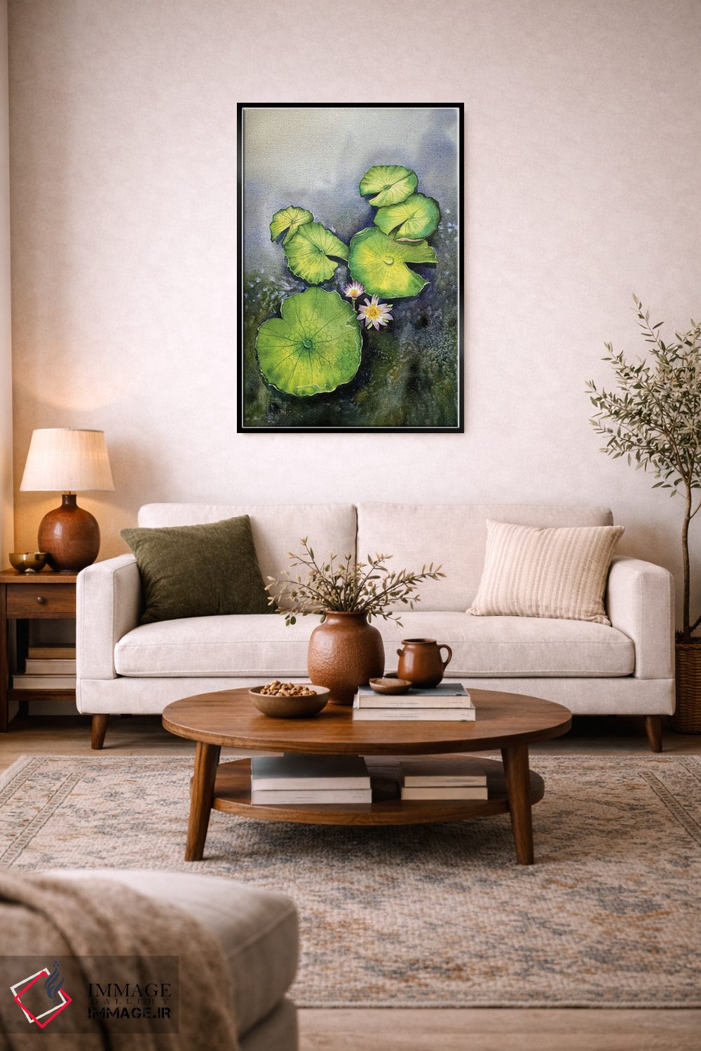 تابلو دکوراتیو برگ نیلوفر و گل ها اثر لیام کوموات - D5B
