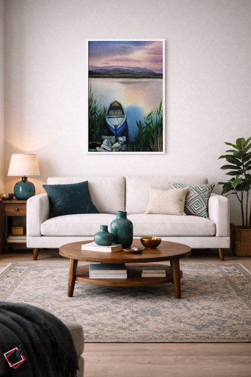 تابلو دکوراتیو قایق در مه آبی اثر لیام کوموات - D3W