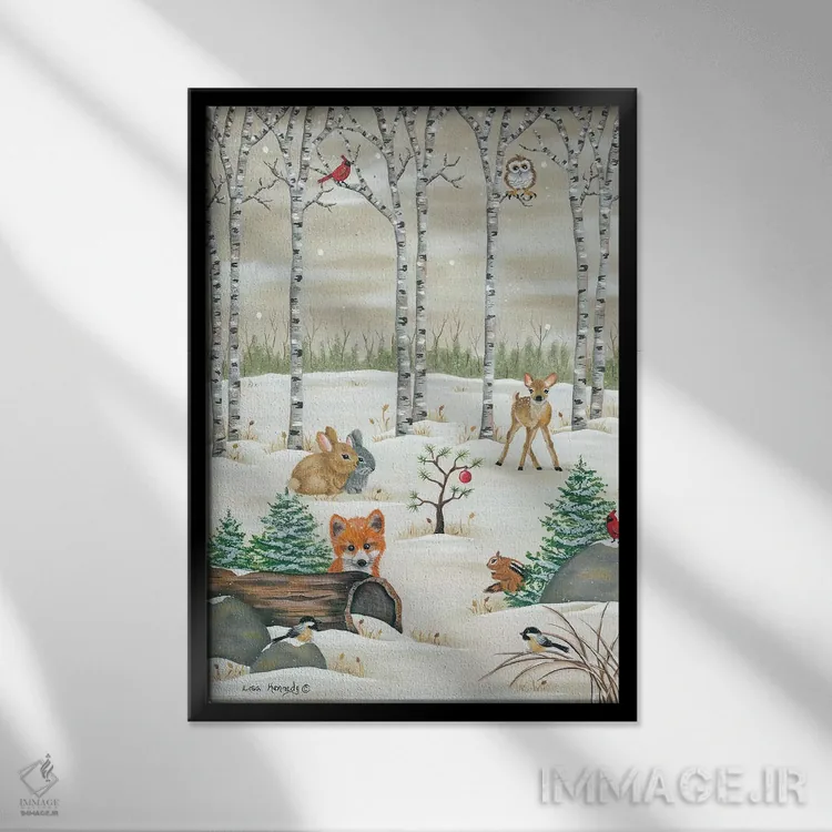 تابلو دکوراتیو جانوران جنگلی اثر لیزا کندی - نمای قابدار مشکی