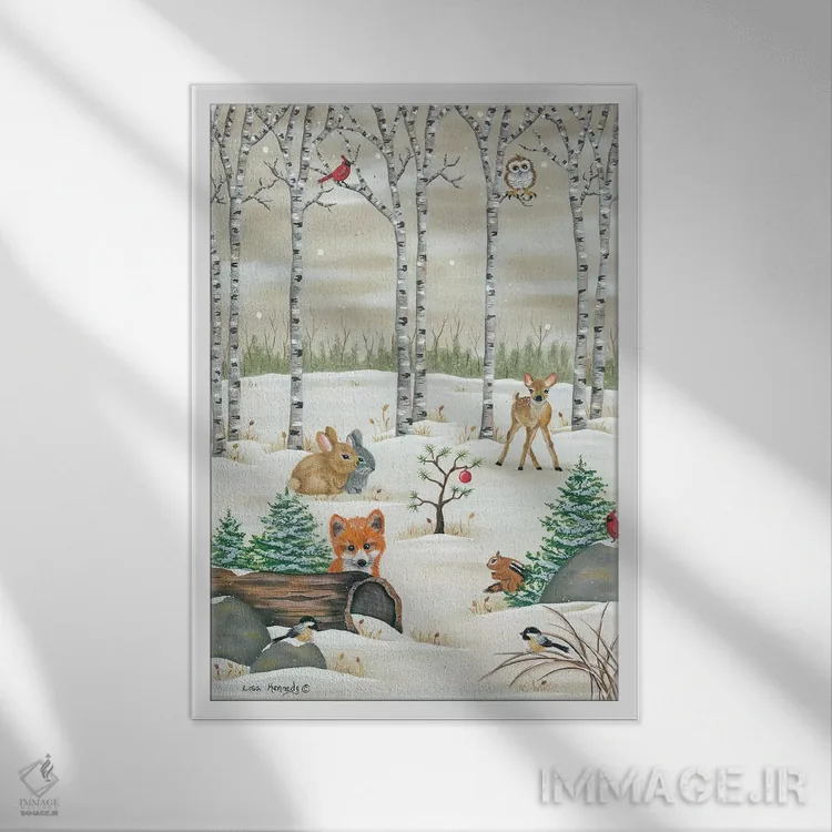 تابلو دکوراتیو جانوران جنگلی اثر لیزا کندی - نمای قابدار سفید