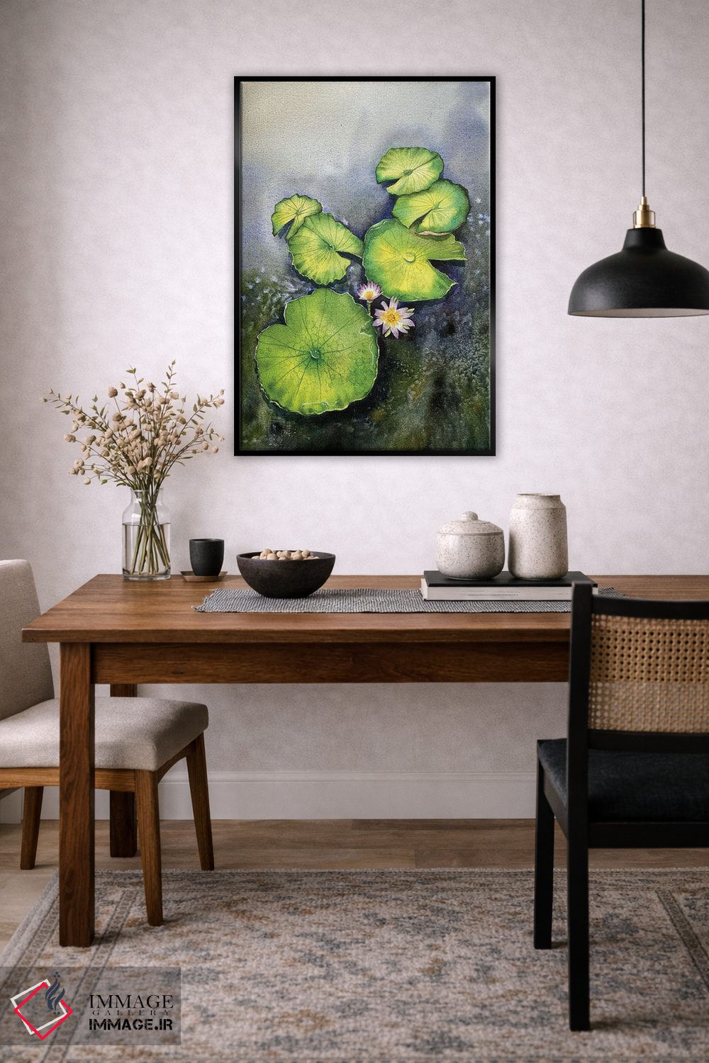 تابلو دکوراتیو برگ نیلوفر و گل ها اثر لیام کوموات - D6B