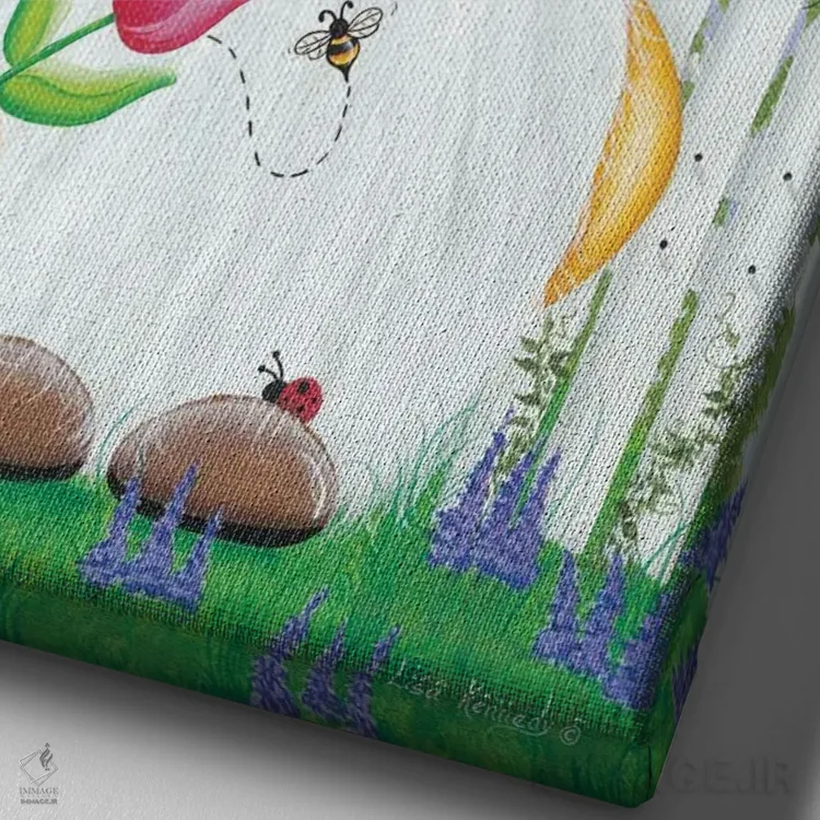 تابلو دکوراتیو کوتوله باغی بهاری اثر لیزا کندی - نمای نزدیک بافت بوم