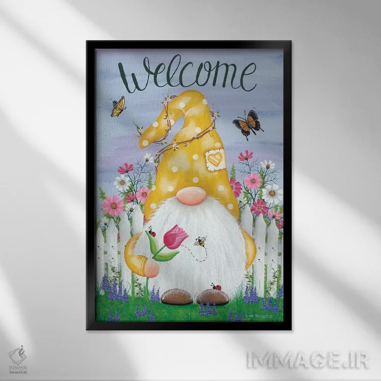 تابلو دکوراتیو کوتوله باغی بهاری اثر لیزا کندی - نمای قابدار مشکی