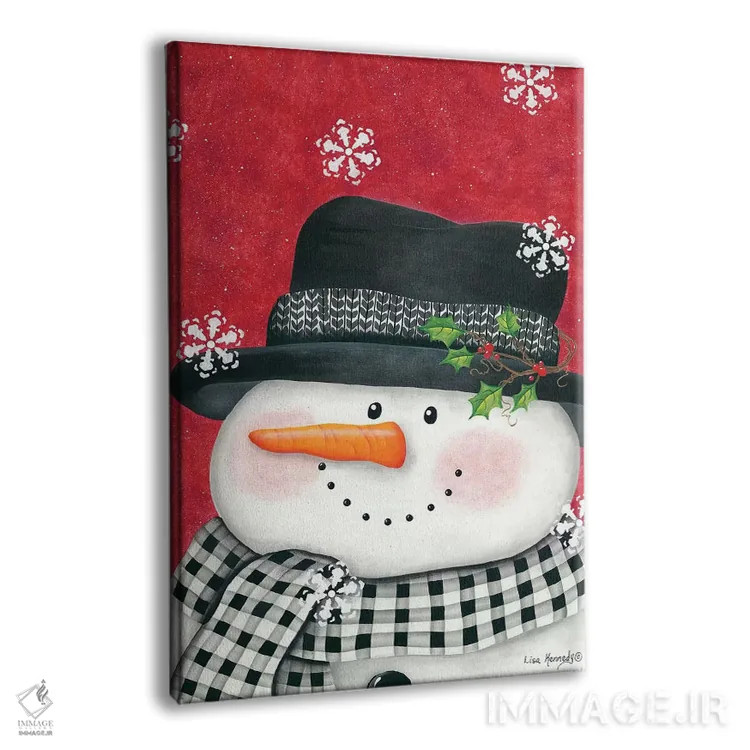 تابلو دکوراتیو آدم برفی با برگ خاس و شطرنجی مشکی اثر لیزا کندی - نمای پرسپکتیو محصول