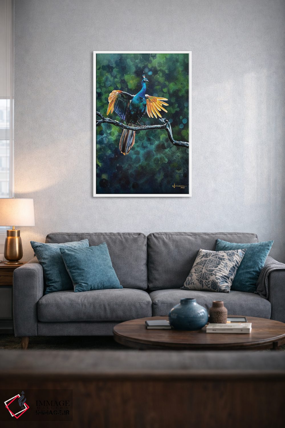 تابلو دکوراتیو پرواز طاووس اثر لیام کوموات - D6W