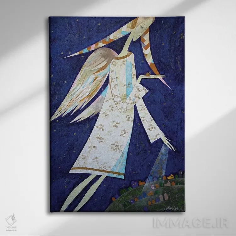 تابلو دکوراتیو فرشتگان برای ما اثر نلی لوکاشیک - نمای روبهرو روی دیوار