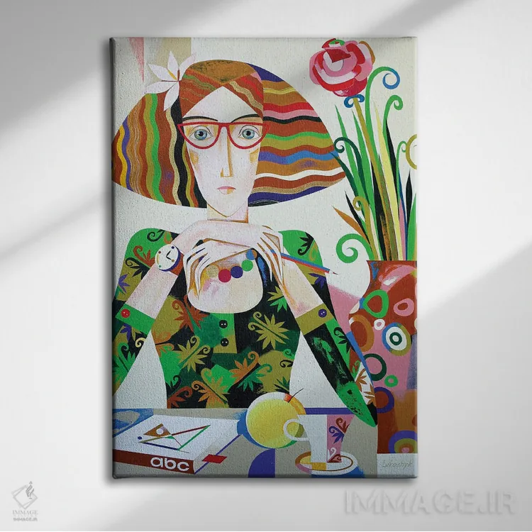 تابلو دکوراتیو خانم معلم اثر نلی لوکاشیک - نمای روبهرو روی دیوار