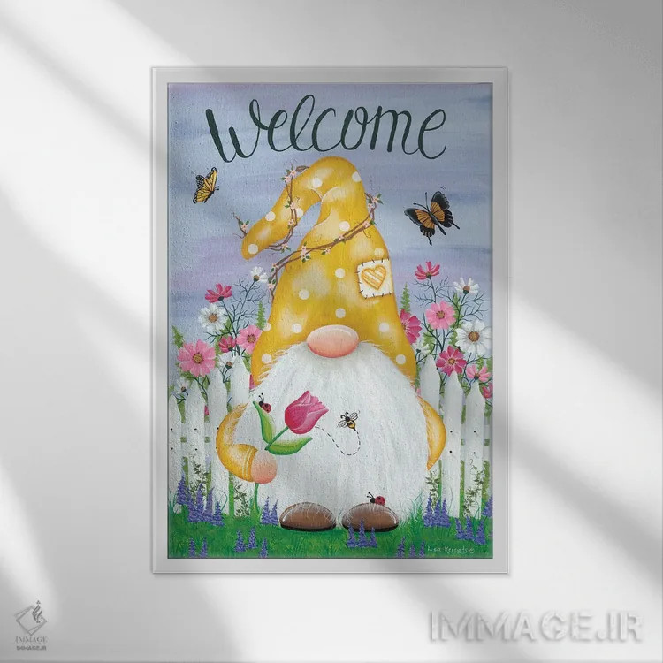 تابلو دکوراتیو کوتوله باغی بهاری اثر لیزا کندی - نمای قابدار سفید