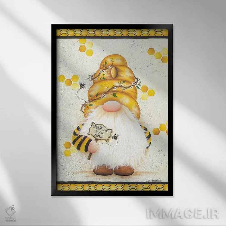 تابلو دکوراتیو به کندوی ما خوش آمدید اثر لیزا کندی - نمای قابدار مشکی