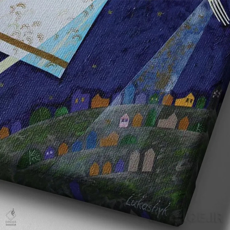 تابلو دکوراتیو فرشتگان برای ما اثر نلی لوکاشیک - نمای نزدیک بافت بوم