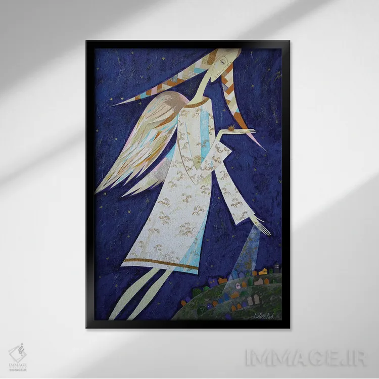 تابلو دکوراتیو فرشتگان برای ما اثر نلی لوکاشیک - نمای قابدار مشکی