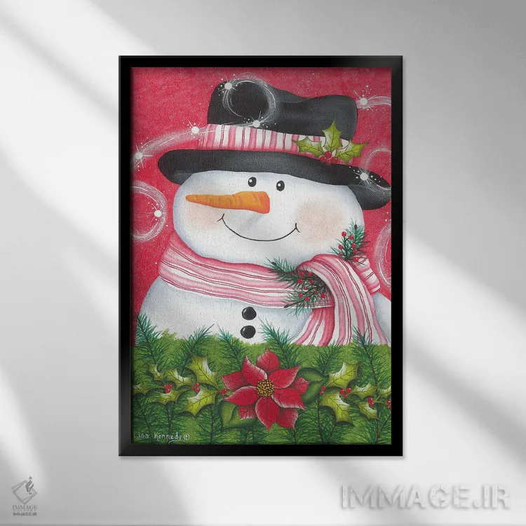 تابلو دکوراتیو آدم برفی و بنت قونسول اثر لیزا کندی - نمای قابدار مشکی