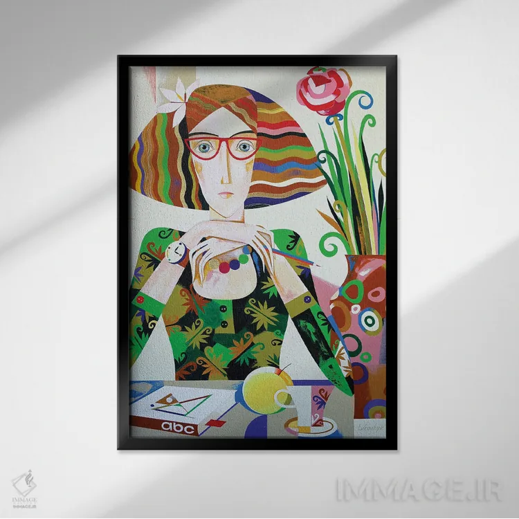 تابلو دکوراتیو خانم معلم اثر نلی لوکاشیک - نمای قابدار مشکی