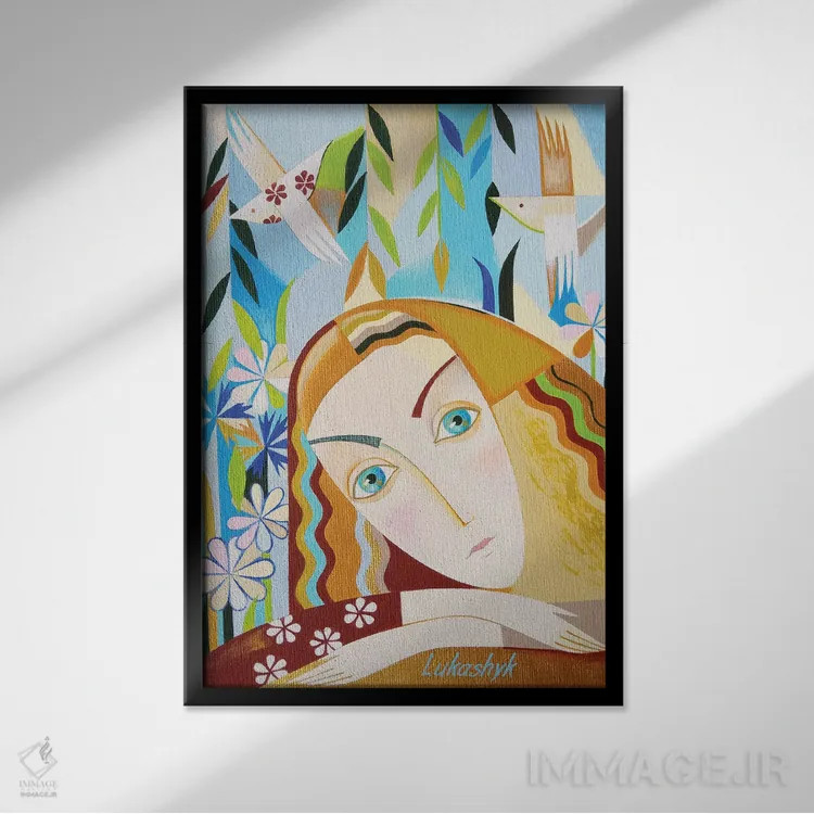 تابلو دکوراتیو آواز پرندگان اثر نلی لوکاشیک - نمای قابدار مشکی
