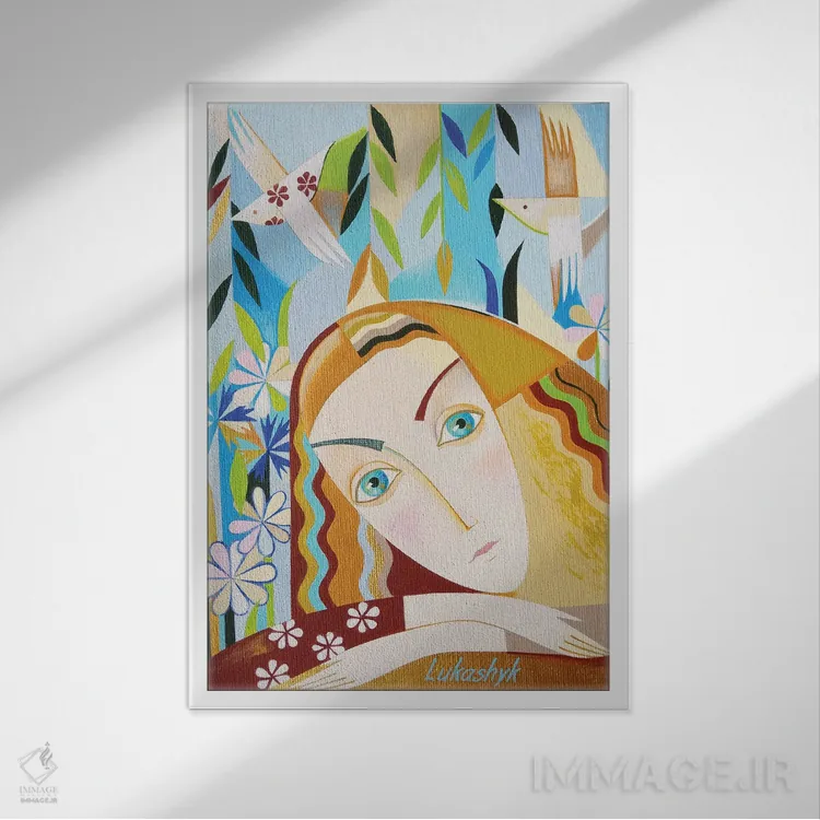 تابلو دکوراتیو آواز پرندگان اثر نلی لوکاشیک - نمای قابدار سفید