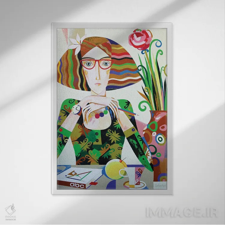 تابلو دکوراتیو خانم معلم اثر نلی لوکاشیک - نمای قابدار سفید