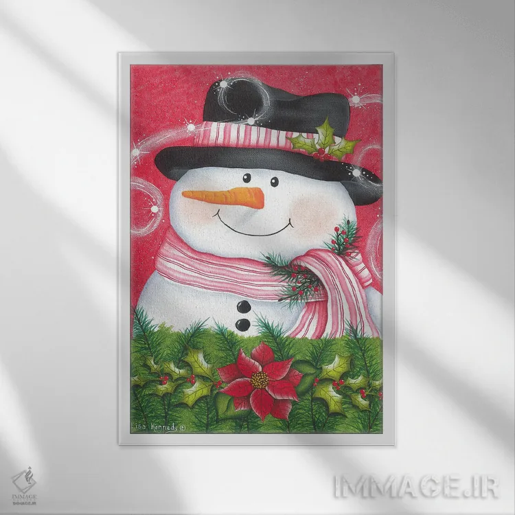تابلو دکوراتیو آدم برفی و بنت قونسول اثر لیزا کندی - نمای قابدار سفید