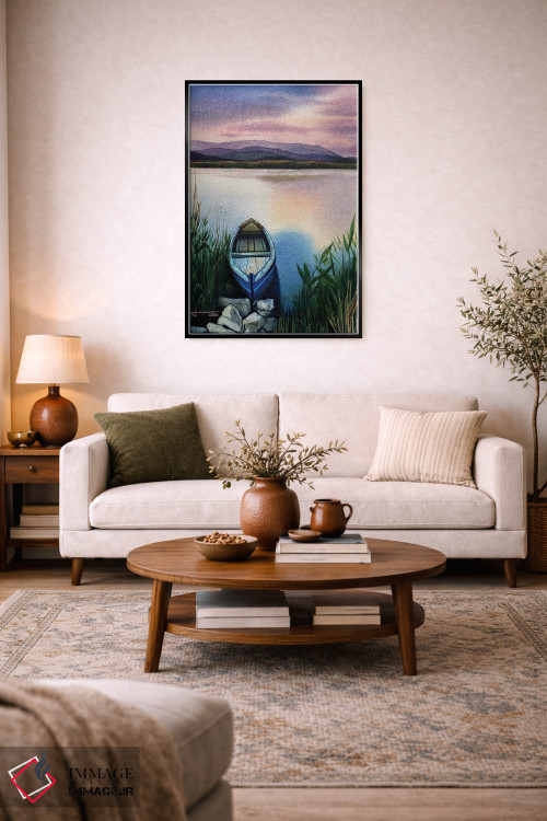 تابلو دکوراتیو قایق در مه آبی اثر لیام کوموات - D5B