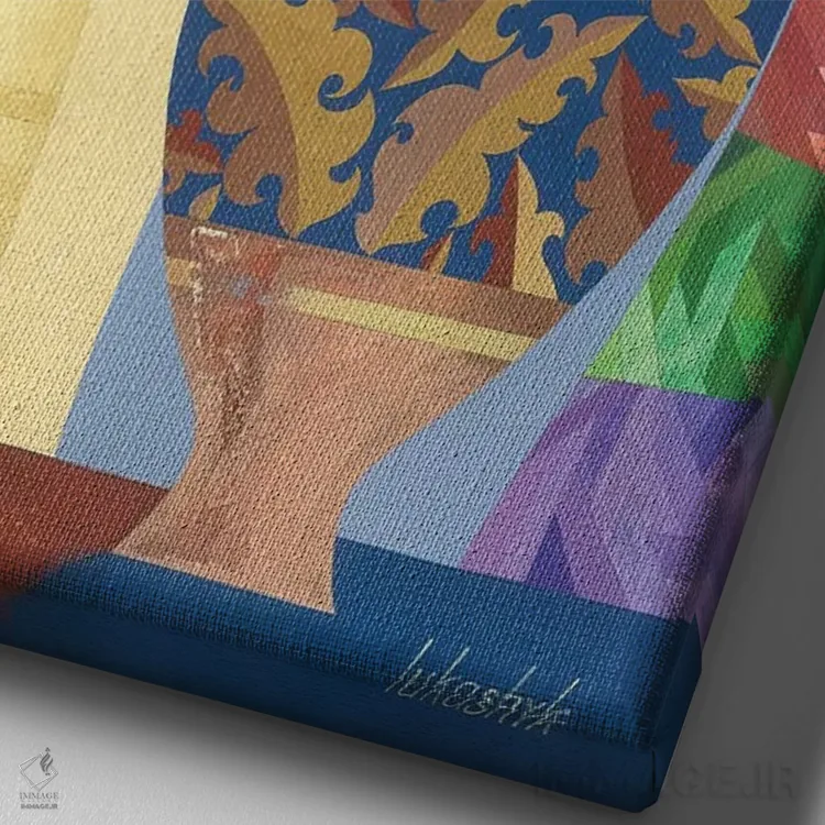 تابلو انتزاعی چینی و گربه های آبی اثر نلی لوکاشیک - نمای نزدیک بافت بوم