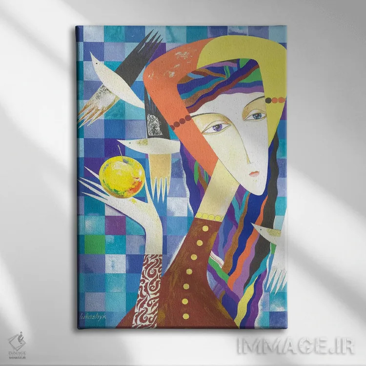 تابلو انتزاعی آواز بهار اثر نلی لوکاشیک - نمای روبهرو روی دیوار