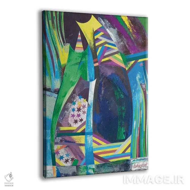 تابلو انتزاعی سه نفر در آتش بازی کریسمس اثر نلی لوکاشیک - نمای پرسپکتیو محصول