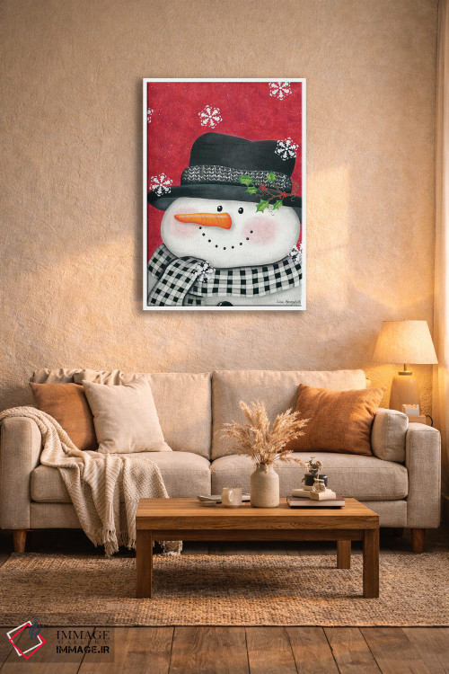 تابلو دکوراتیو آدم برفی با برگ خاس و شطرنجی مشکی اثر لیزا کندی - D4W