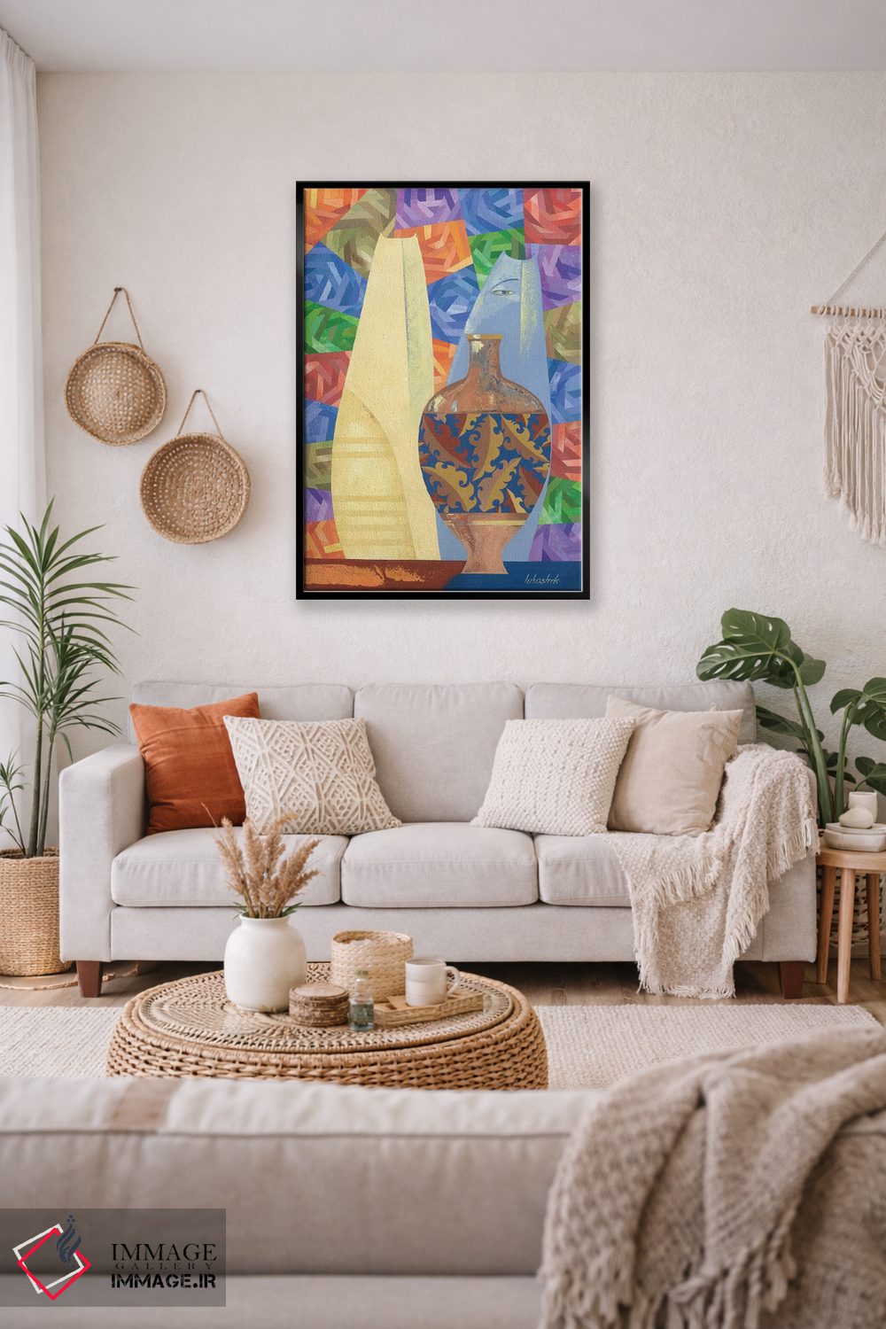 تابلو انتزاعی چینی و گربه های آبی اثر نلی لوکاشیک - D3B