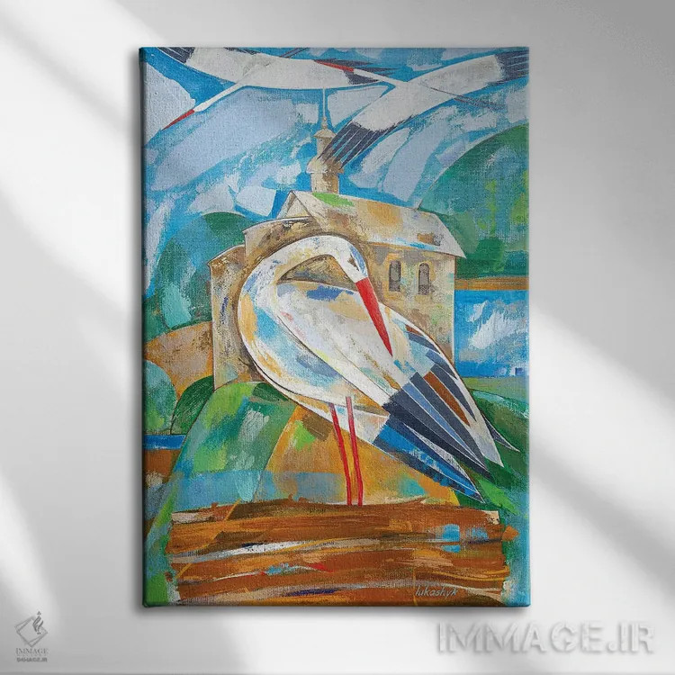 تابلو انتزاعی لک لک ها اثر نلی لوکاشیک - نمای روبهرو روی دیوار