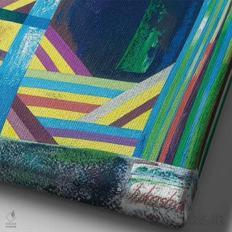 تابلو انتزاعی سه نفر در آتش بازی کریسمس اثر نلی لوکاشیک - نمای نزدیک بافت بوم