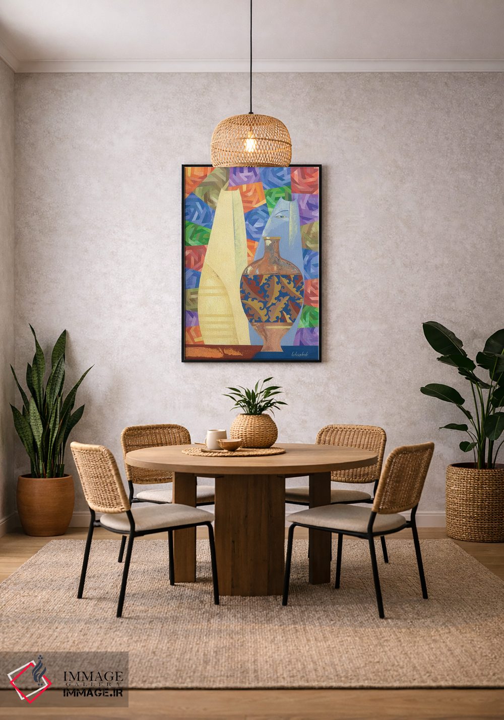 تابلو انتزاعی چینی و گربه های آبی اثر نلی لوکاشیک - D4B