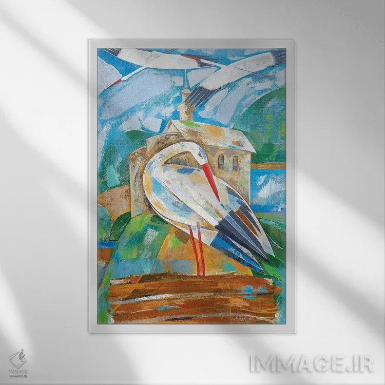 تابلو انتزاعی لک لک ها اثر نلی لوکاشیک - نمای قابدار سفید